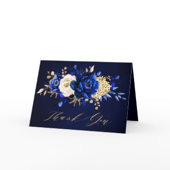 royal blue yellow gold floral bridal shower thank  thank you card