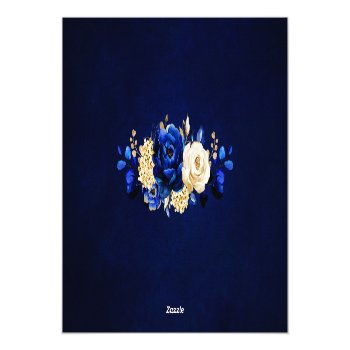 Royal Blue Yellow Gold Floral Bridal Shower Thank Thank You Card Front View