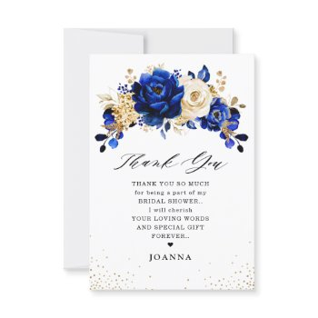 royal blue yellow gold metallic bridal shower thank you card