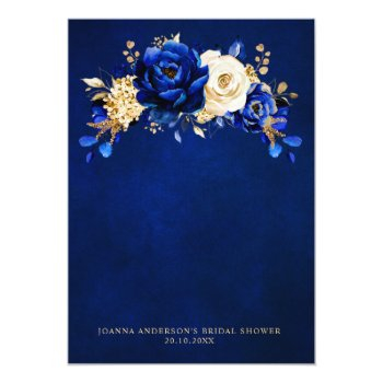Royal Blue Yellow Gold Metallic Bridal Shower Thank You Card Front View