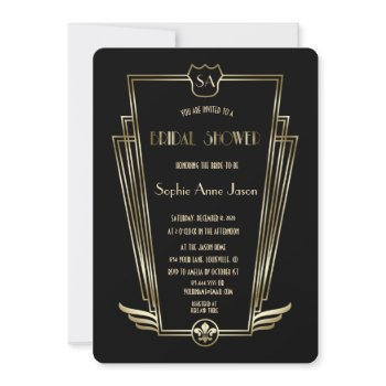 royal gold art deco monogram bridal shower invitation