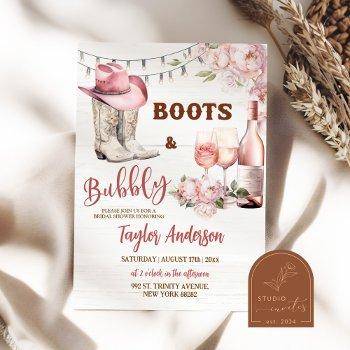 rust floral western boots and bubbly bridal shower invitation