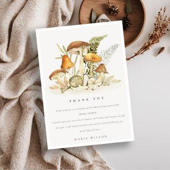 rust orange mushroom fern foliage bridal shower thank you card