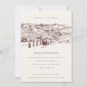 rust winery mountain sketch bridal shower invite