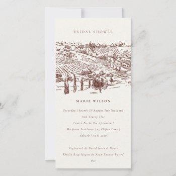 rust winery mountain sketch bridal shower invite