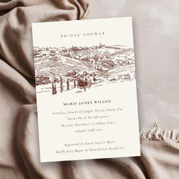 rust winery mountain sketch bridal shower invite