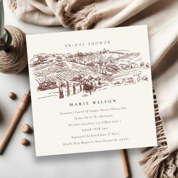 rust winery mountain sketch bridal shower invite