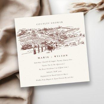 rust winery mountain sketch couples shower invite