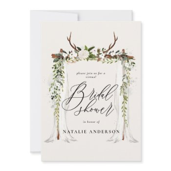 rustic antler and foliage virtual bridal shower save the date