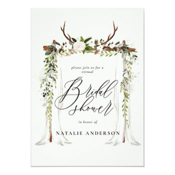 Rustic Antler And Foliage Virtual Bridal Shower Save The Date Front View