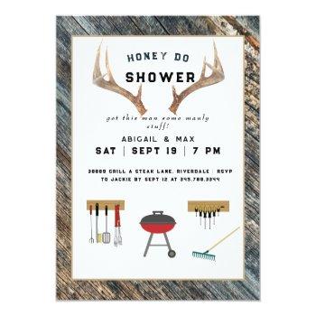 Rustic Antlers Honey Do Couples Wedding Shower Invitation Front View