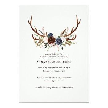 Rustic Antlers Navy Burgundy Floral Bridal Shower Front View