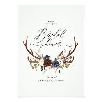 Rustic Antlers Navy Burgundy Floral Bridal Shower Front View