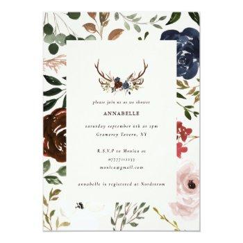 Rustic Antlers Navy Burgundy Floral Bridal Shower Front View
