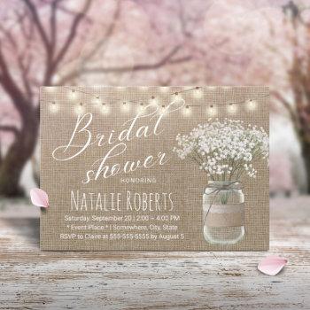 rustic baby's breath jar burlap bridal shower invitation