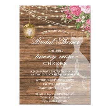 Rustic Barn Wood Bridal Shower - Mauve Pink Invitation Front View