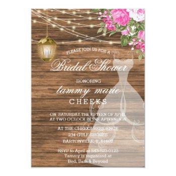 Rustic Barn Wood Bridal Shower - Pink Invitation Front View