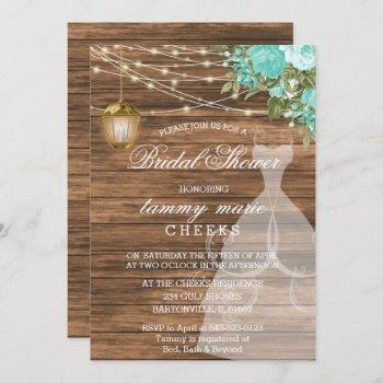 rustic barn wood bridal shower - teal invitation