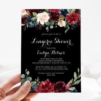 rustic black botanical bridal lingerie shower  invitation