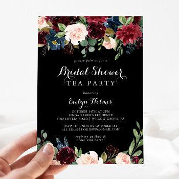 Rustic Black Botanical Bridal Shower Tea Party  Invitation Front View