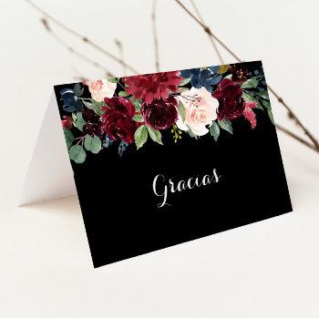 Rustic Black Botanical Folded Wedding Gracias Card Front View