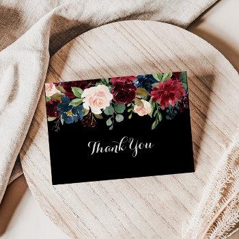 rustic black botanical formal flat wedding  thank you card