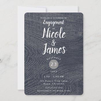 rustic blue wood grain modern barn bridal shower invitation