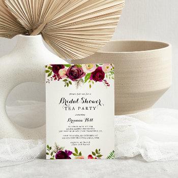 Rustic Blush Burgundy Bridal Shower Tea Party Invitation Front View