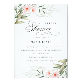 Rustic Blush Greenery Floral Bridal Shower Invite Front View
