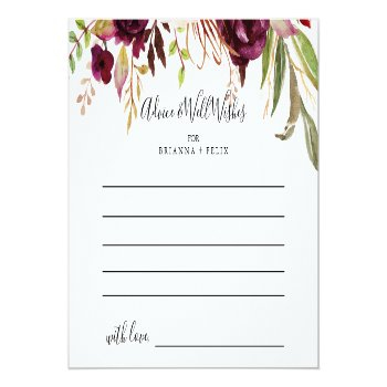 Rustic Boho Colorful Floral Wedding Advice Card Front View