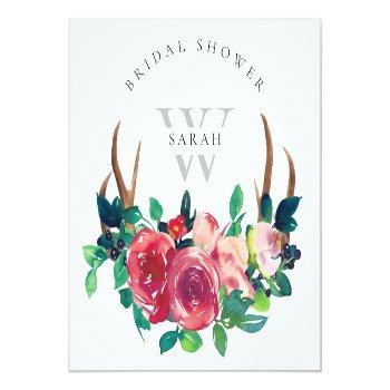 Rustic Boho Red Floral Stag Antlers Bridal Shower Classic Round Sticker Front View