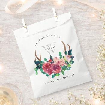 rustic boho red floral stag antlers bridal shower favor bag