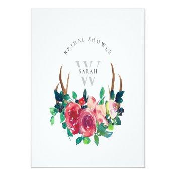 Rustic Boho Red Floral Stag Antlers Bridal Shower Paper Plates Front View