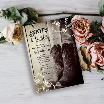 rustic boots and bubbly western bridal shower invitation