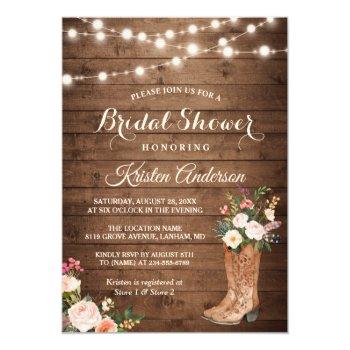 Rustic Boots Cowgirl Western Bridal Shower Invitation Front View