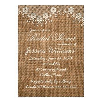 Rustic Bridal Shower Burlap And Lace Invitation Front View