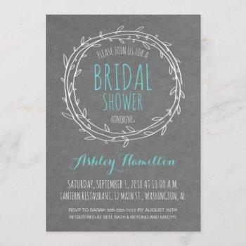rustic bridal shower invite in gray and turquoise