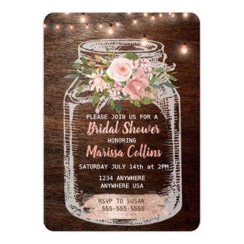 Rustic Bridal Shower, Mason Jar Lights Boho Floral Invitation Front View