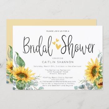 rustic bridal shower sunflower with yellow hearts invitation