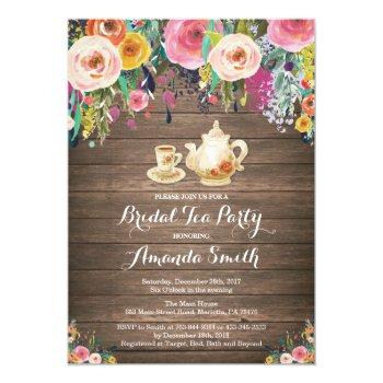 Rustic Bridal Shower Tea Party Invitation Floral Front View