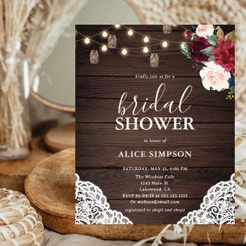 rustic burgundy blush script bridal shower flyer
