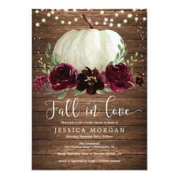 Rustic Burgundy Fall In Love Bridal Shower Invite Front View