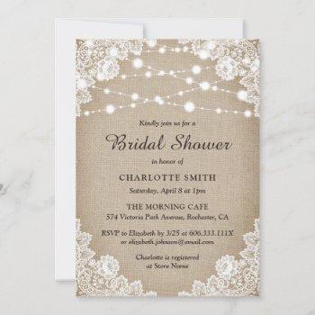 rustic burlap and lace bridal shower invitation