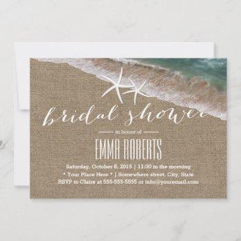 rustic burlap beach & starfish bridal shower invitation