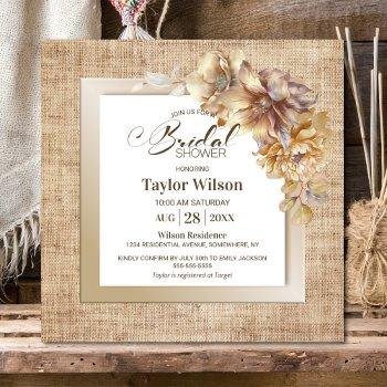 rustic burlap gold floral bridal shower invitation