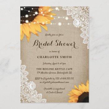 rustic burlap lace sunflower bridal shower invitation