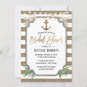 rustic burlap nautical gold anchor bridal shower invitation