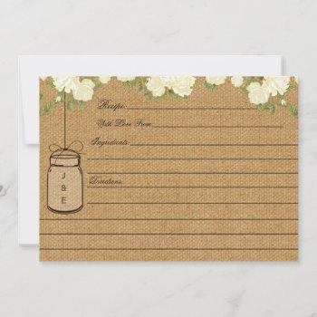 rustic burlap roses bridal shower recipe cards