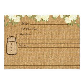 Rustic Burlap Roses Bridal Shower Recipe Cards Front View