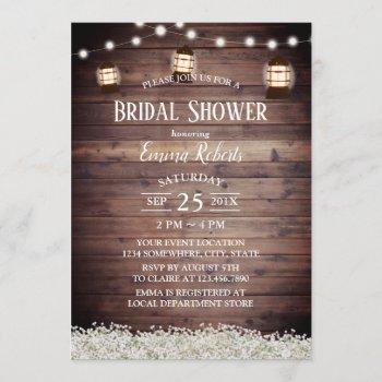 rustic camping lantern string lights bridal shower invitation